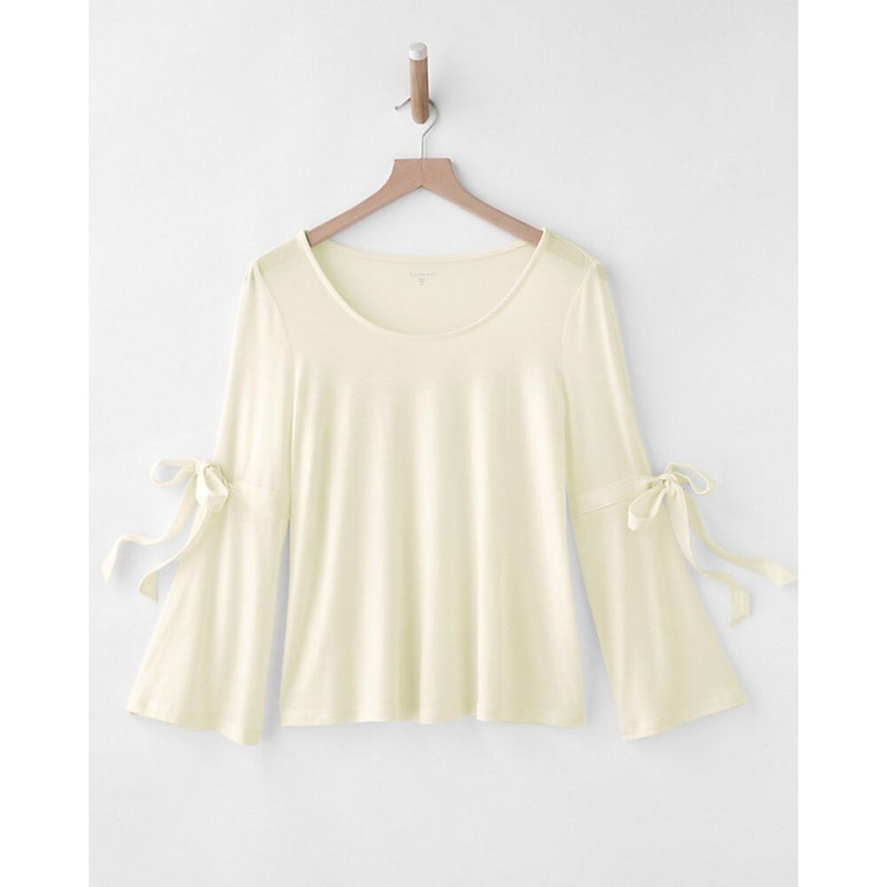 Garnet Hill Womens M White Bell Sleeve Knit Top with Tie Detail Sweet Girl EUC